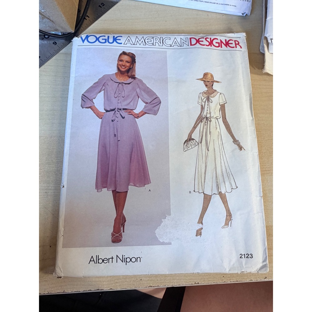 UNCUT Vogue Albert Nipon 2123 Sewing Pattern Size 14 Dress Slip 80s Vintage DIY